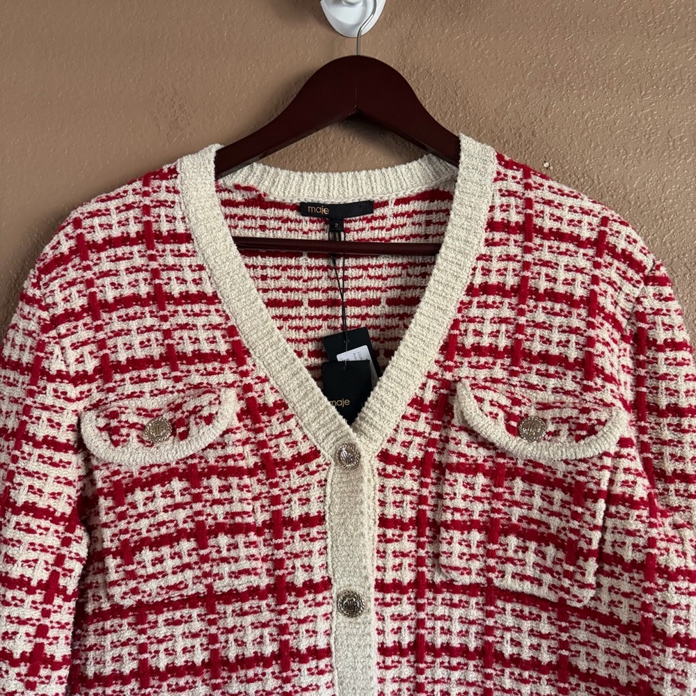 Maje Two-Tone Tweed-Effect Knit Cardigan Size 2 (US Size Medium) NWT - Picture 3 of 13